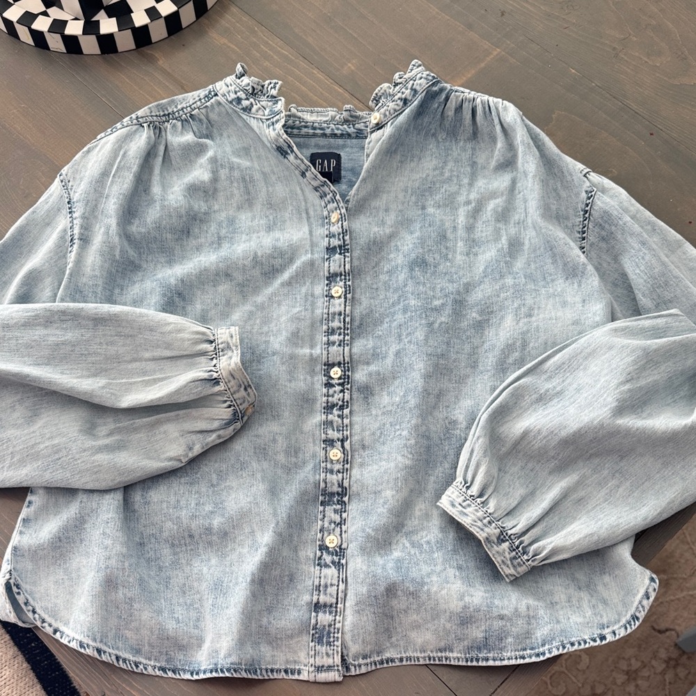 GAP Light Blue Denim Shirt with Ruffle Trim